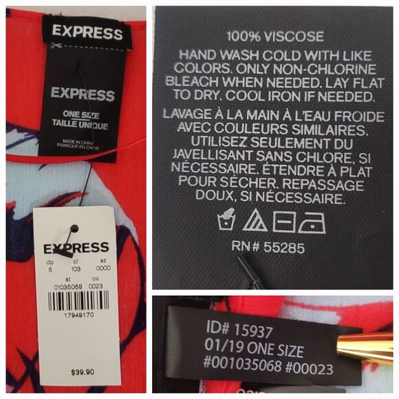 Express Red Hawaiian Flower Floral Maxi Kimono Duster Topper One Size NWT - Picture 6 of 8